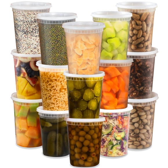 Contenedores de plástico para delicatessen TashiBox 32 oz (24 juegos) con tapas