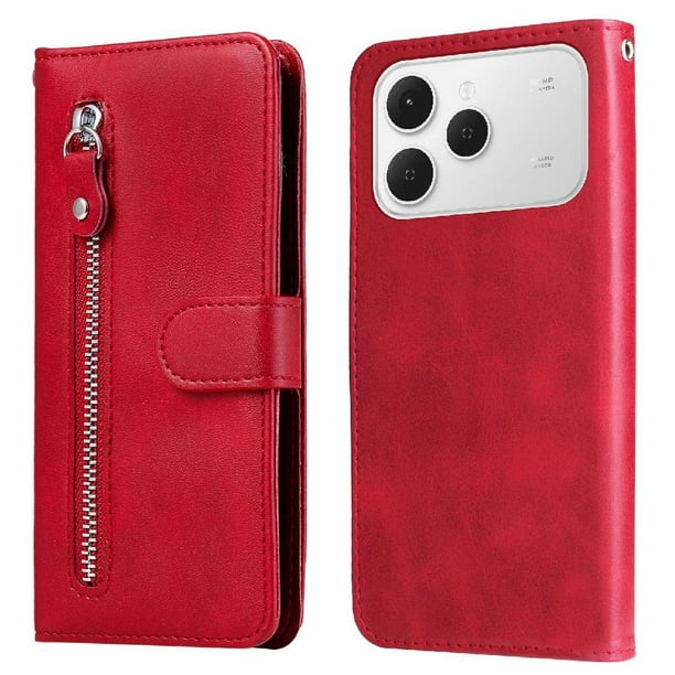 Funda con Cremallera para Tecno Spark 40 4G, Carcasa Cartera de Cuero PU con Soporte y Tarjetero