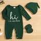 thumbnail image 1 of Infant Casual Outfit - "Hi I'm New Here" Long Sleeve Romper & Hat & Gloves Baby Boys And Girls 4pcs Set Clothes, 1 of 5
