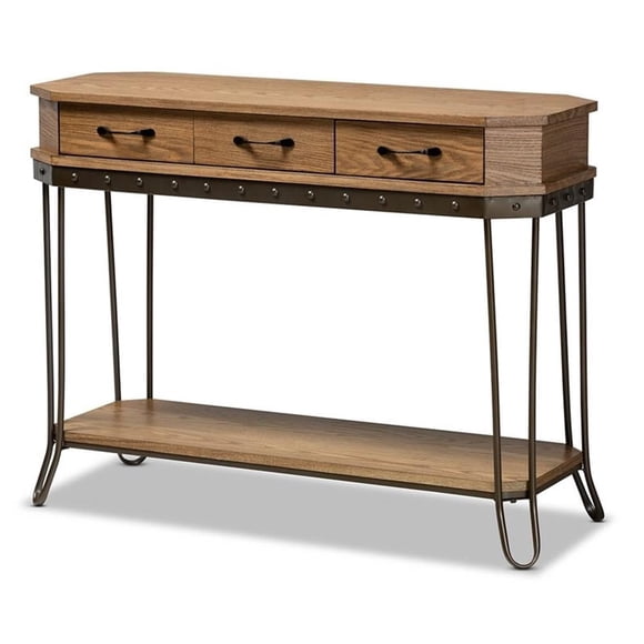 Mesa consola Kellyn de roble vintage con 3 cajones