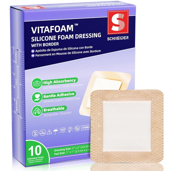 Aderezo de espuma de silicona VitaFoam 3 x 3 cm con borde x10