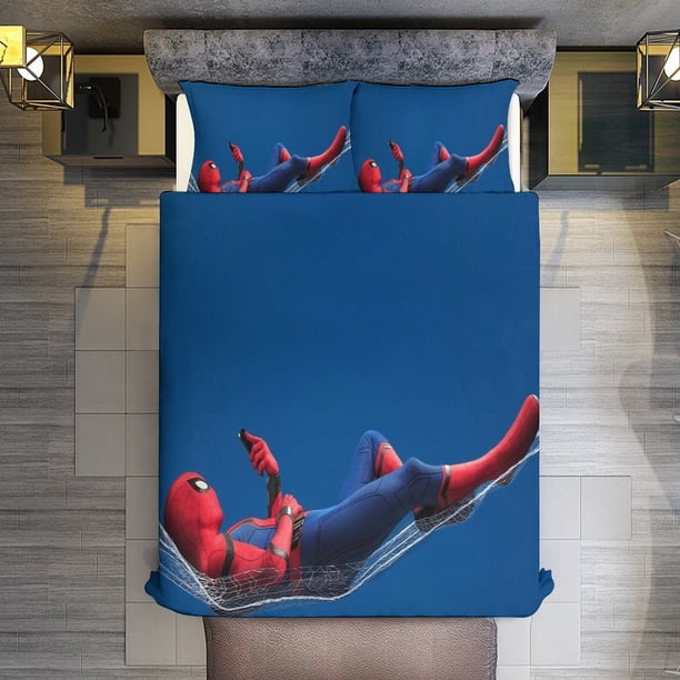 Funny Spider-Man 3 Piece Sets Full/Queen Size - Reversible Microfiber Quilts with 2 Shams Soft Lightweight Bedspread Coverlet Comforter for All Season Bed Sheets