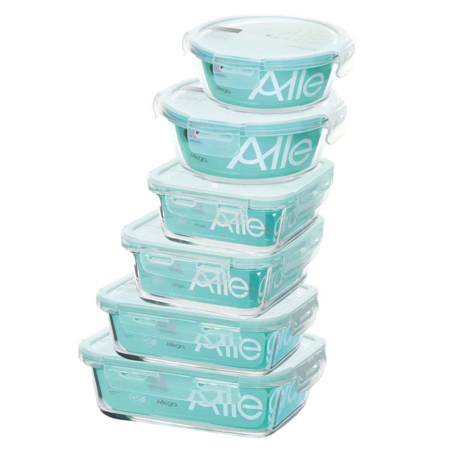 Set 6 Contenedores Tapers Hermeticos De Vidrio Allegra