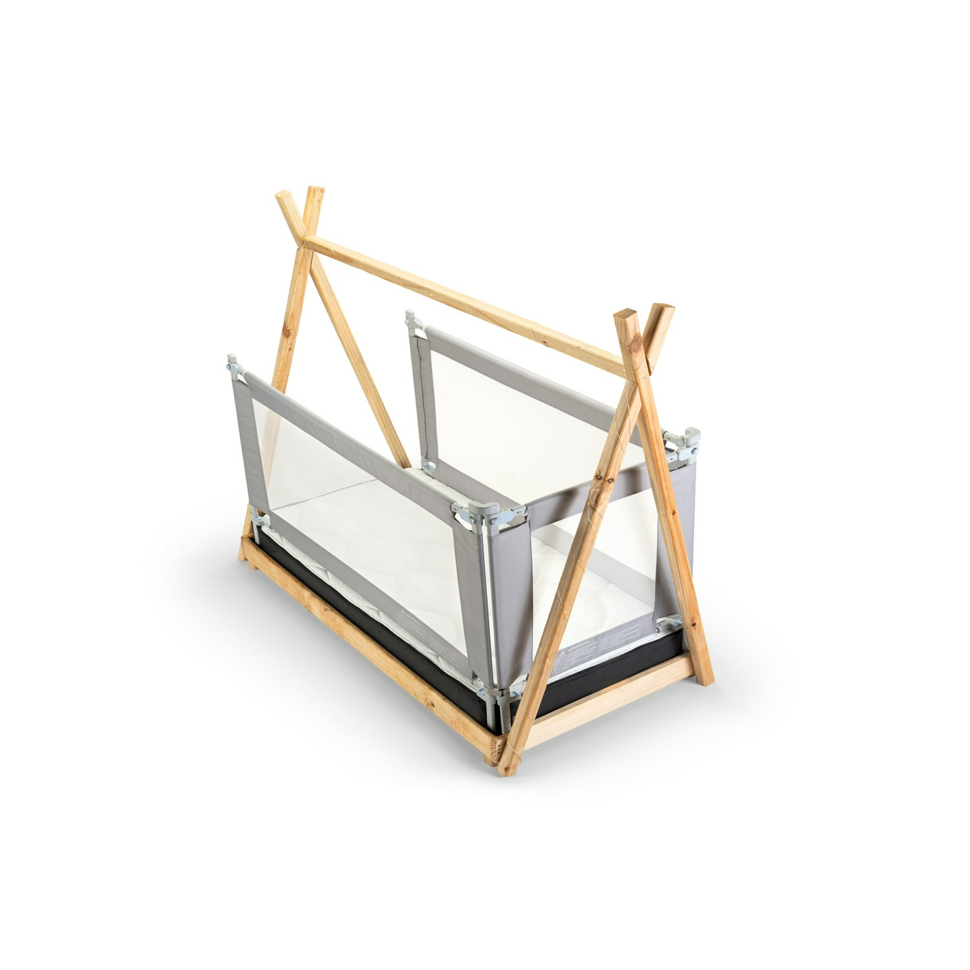 Bebe Sure - 3 Barandas + Soporte Cabecera Para Cama Transición/ Montessori 70x140x140 Cm Gris Altura Colchón Hasta 27 Cm