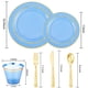 thumbnail image 2 of Juego de platos de plástico Nervure Clear Blue con oro, 150 piezas, 2 of 9