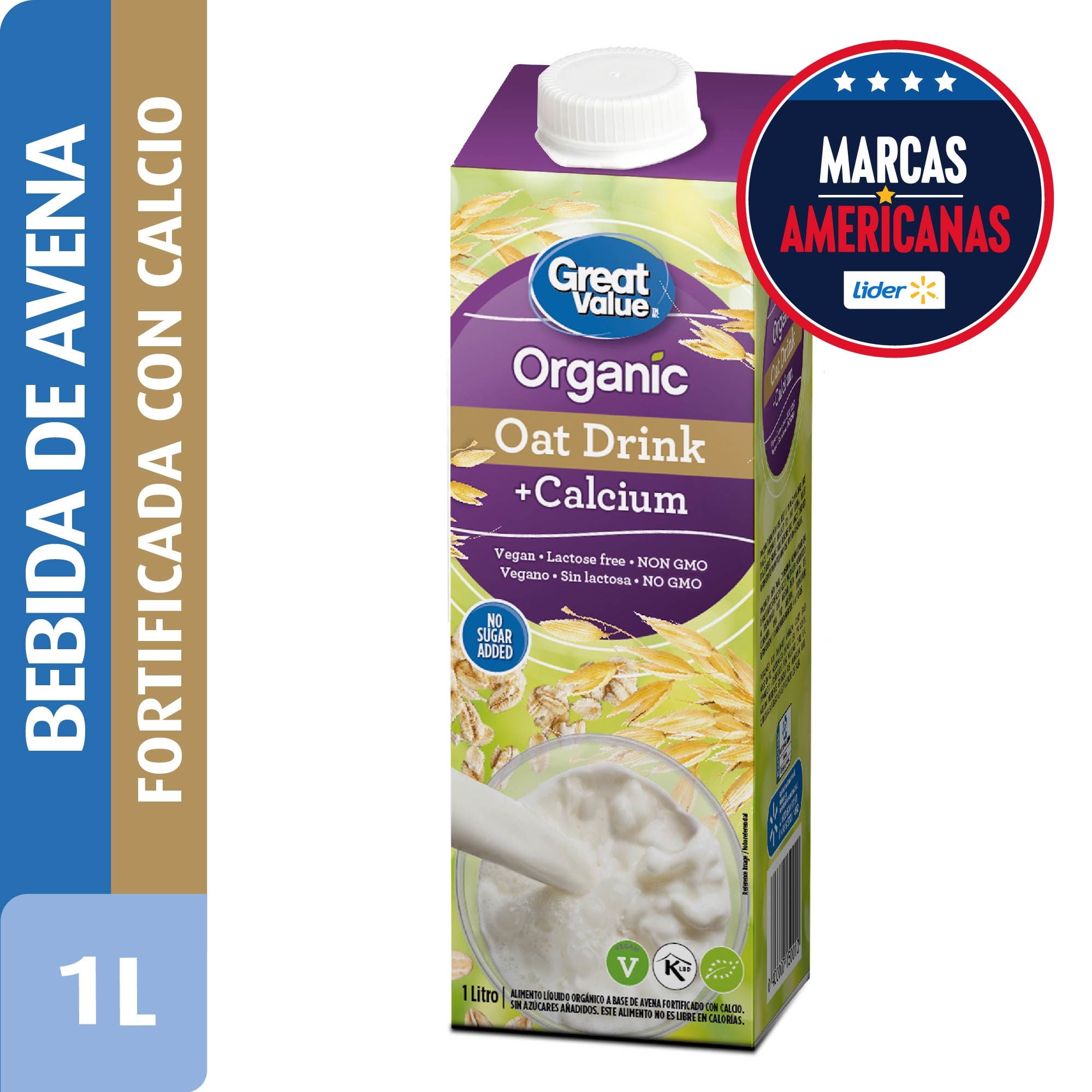 Bebida Vegetal De Avena Fortificada Con Calcio 1 L Great Value