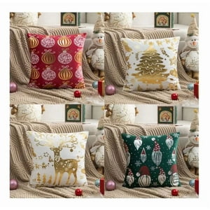 Casadeliacl - 4Pcs Funda De Cojín De Sofá De Navidad Decoración Surtida Rojo