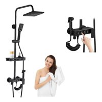 Genérica - Hermosa Columna Redondo De Ducha Negra Mate 4 Funciones, Cabezal De Ducha Cuadrado