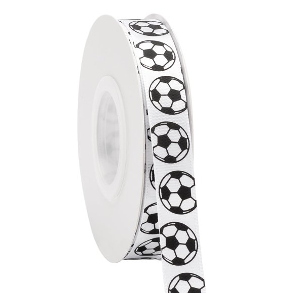 Cinta Voeveca 23 m Blanca 5/8" con Patrón de Balones de Fútbol