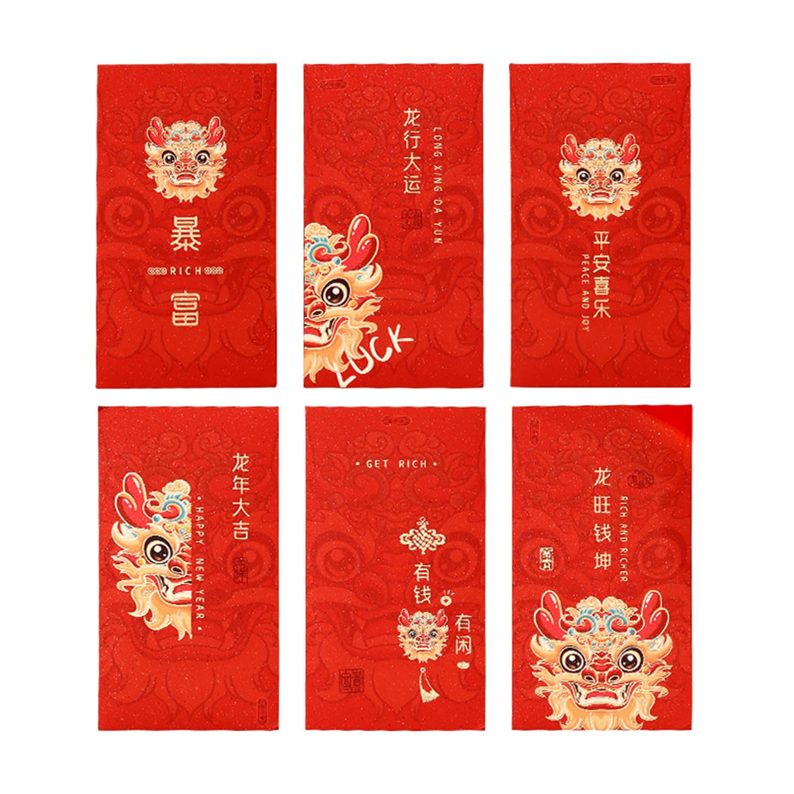 Magideal - 6 Sobres Rojos De Año Nuevo Chino, Sobres Para Tarjetas De Felicitación, Dinero De La , Regalos, Deseos, Paquetes Rojos Hong Bao Para Cumpleaños