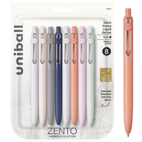 Bolígrafos De Tinta De Gel Uni ball Zento 0 7 Mm Negros (paquete De 8)