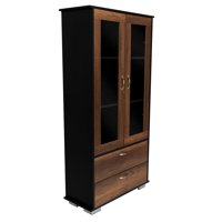 Fmfurniture - Vitrina 2 Cajones 2 Puertas Fm-001O - Café Oscuro Y Negro