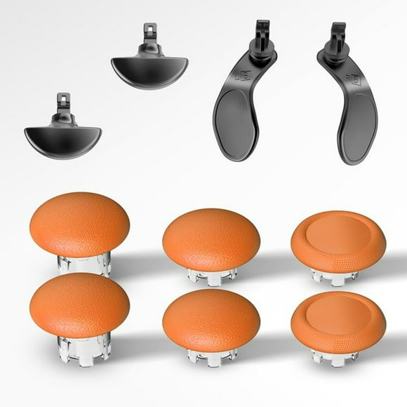 Kit de tapas metálicas para joysticks y botones traseros compatibles con el mando Edge de PS5 - Cubierta de seta para palanca de pulgar, palanca basculante 3D-Negro Naranja
