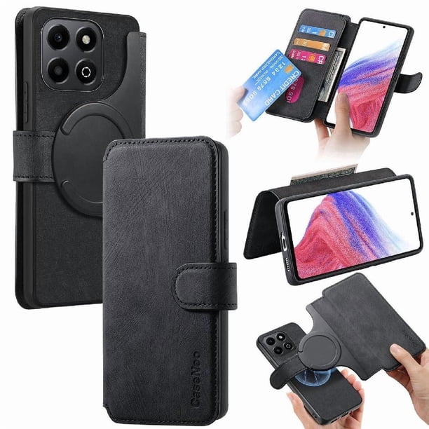 Funda Billetera Magnética para Honor X6B Soporte Tarjetas Desmontable Negro