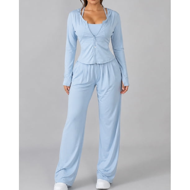 Conjunto Deportivo Mujer 3 Piezas Peto Chaqueta Y Palazzo