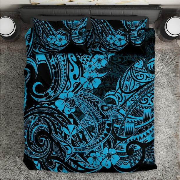 Hawaii Tiburón Juego de cama Polinesia Patrón Azul Cielo Versión LT01