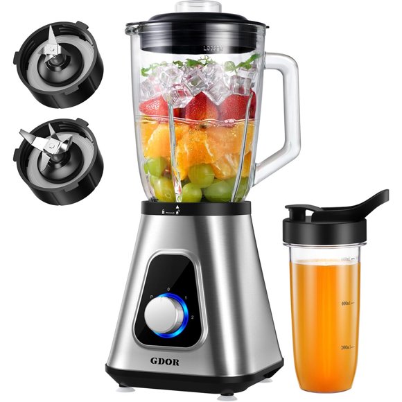 Licuadora GDOR SF7014 1200 W con vaso de 52 oz y taza de 22 oz