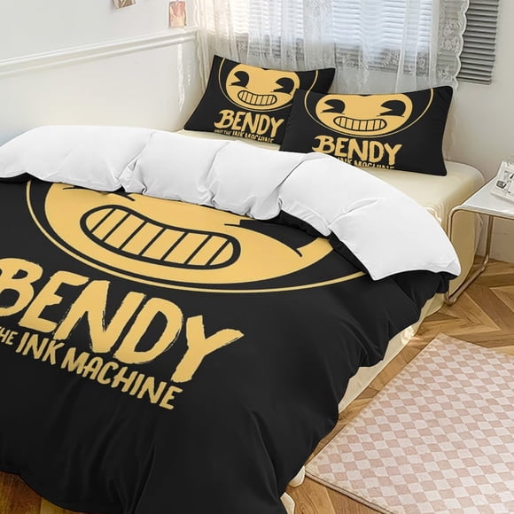 Bendy And The Ink Machine Cartoon Bedding Sets Ultra Soft Skin-Friendly Duvet Cover 3 Piece, Cute Comforter Cover Bed Set for Boys Girls Kids