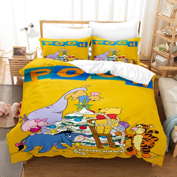 v1443 Bed Sheets the Pooh Bear Bedding Sets Comforter Quilt Bed Cover Duvet Cover Pillow Case - Pieces Sets for Kids Adult Bedroom Decor 3-Piece Bedding Set (1 Duvet Cover + 2 Pillow Shams) Bed Sheets