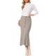 thumbnail image 2 of INSPIRE CHIC Falda Maxi de Punto para Mujer con Cintura Elástica Falda Casual de Cola de Pescado Acanalada XS Caqui, 2 of 6
