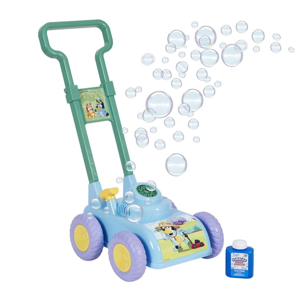 Cortadora de césped de burbujas para niños pequeños BLUEY con sonido y solución para burbujas