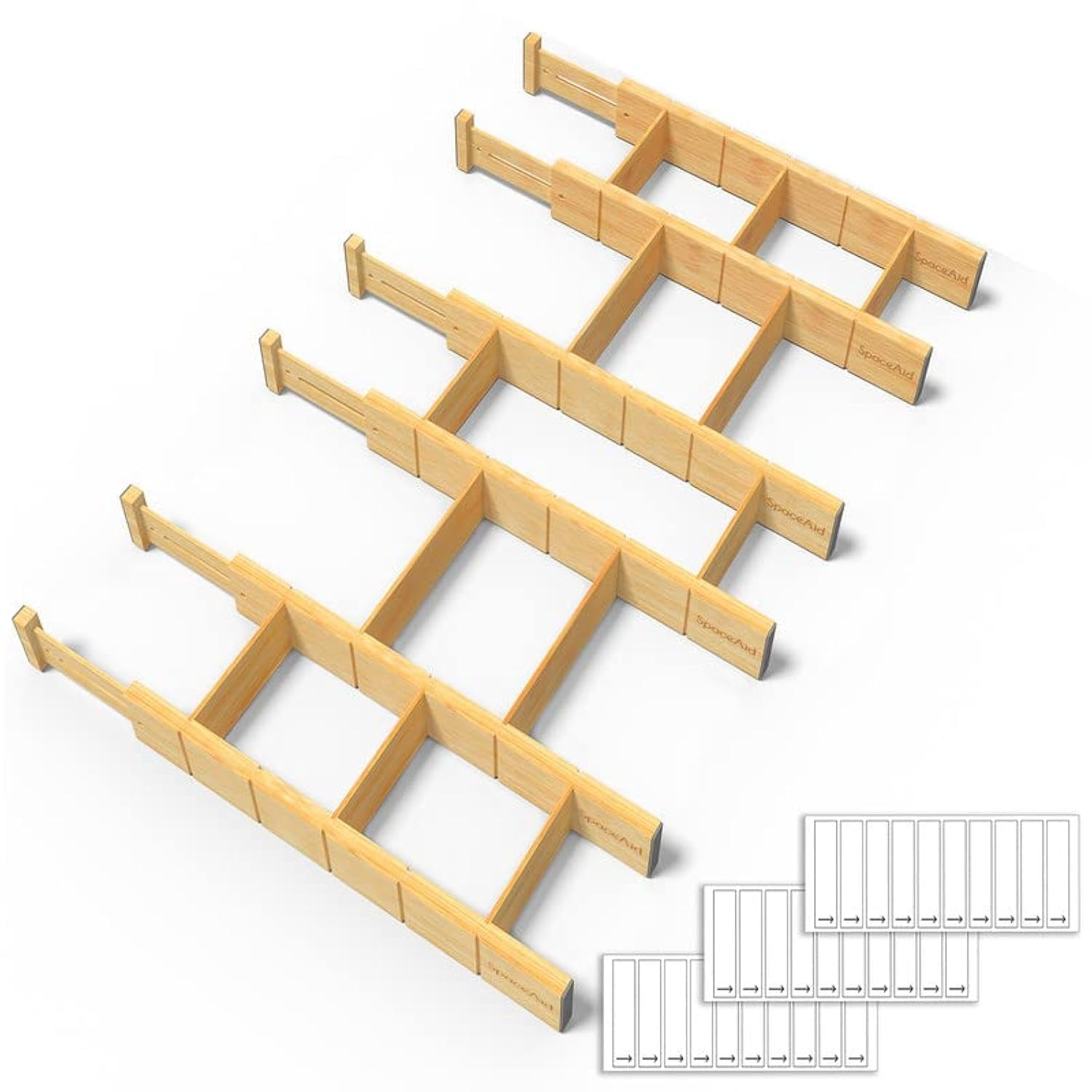 Separadores De Cajones Spaceaid Bamboo Con Insertos Y Etiquetas De 17 A 22 Pulgadas
