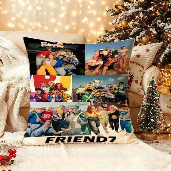Friendz Collage Print Pillowcase - Soft Polyester Decorative Cushion Cover with Zipper Modern Pattern Double-Sided Printing Suitable for Sofa Bed Chair - Machin
