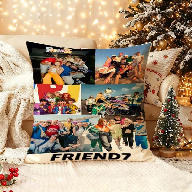 Friendz Collage Print Pillowcase - Soft Polyester Decorative Cushion Cover with Zipper Modern Pattern Double-Sided Printing Suitable for Sofa Bed Chair - Machin