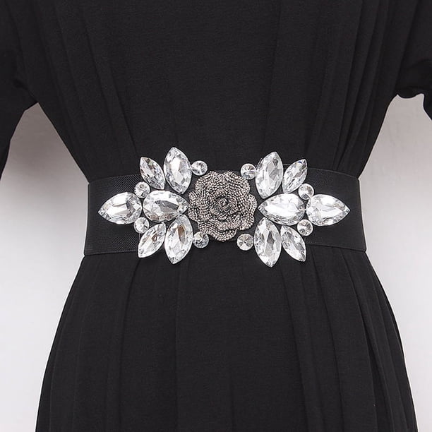 Stylish Flower Beaded Elastic Cummerbund for Women - Perfect Waist Cincher and Decoration for Dresses and Corsets