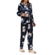thumbnail image 4 of INSPIRE CHIC Conjunto de Pijama de Satén Floral para Mujer con Manga Larga y Botones, Ropa de Dormir con Solapa Entallada para Otoño Invierno L Azul Marino, 4 of 5