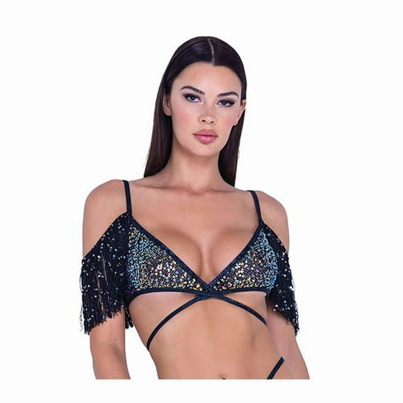 Top Rejilla Flecos Lentejuelas Roma Costume Negro Mujer