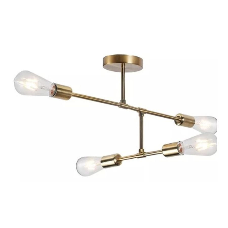 Click Ventas - Lampara Colgante De Techo E27 X 4 Color Dorado Ampolleta Led