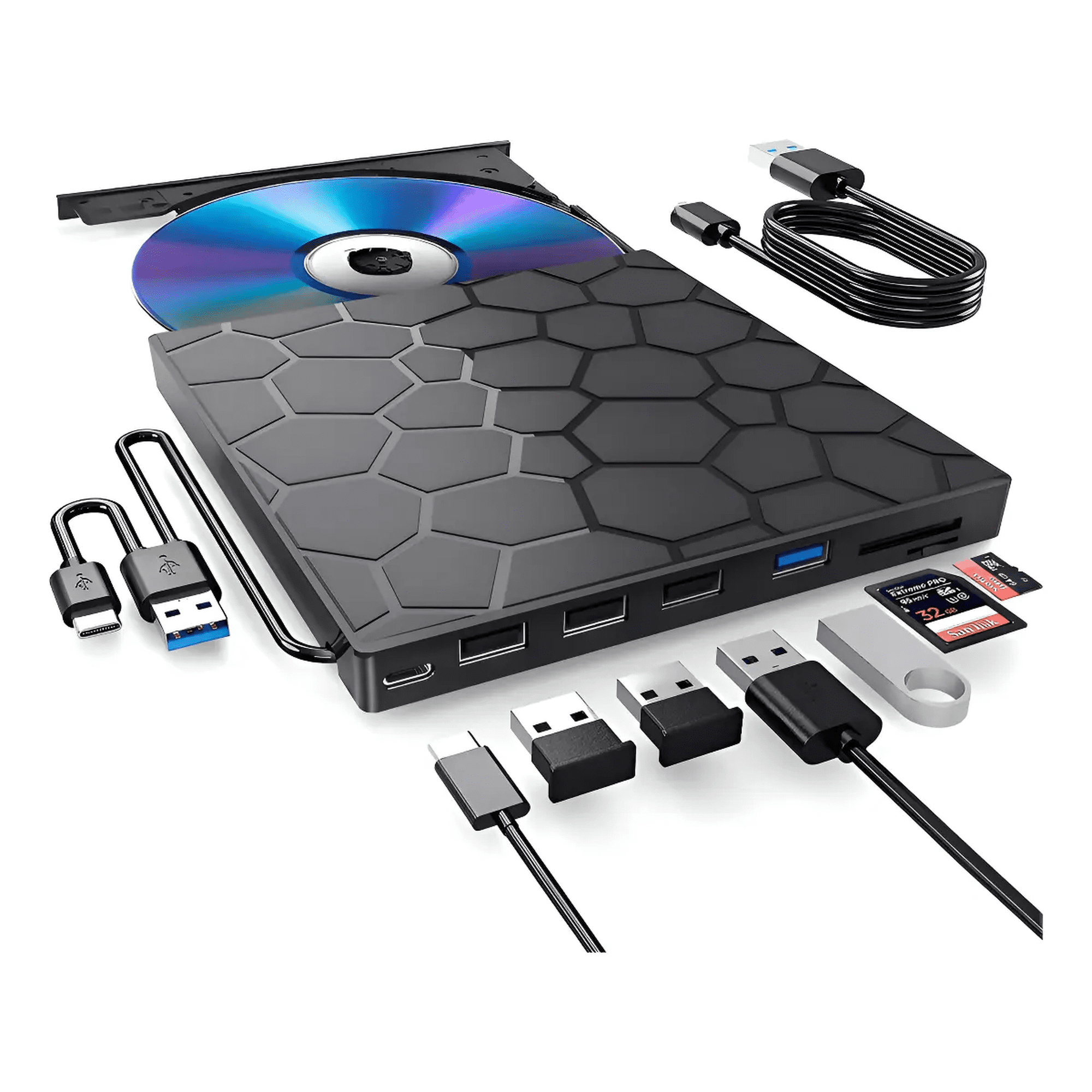 usb+c Reproductor Belug De Externo Con Lector De Tarjetas De Expan Negro