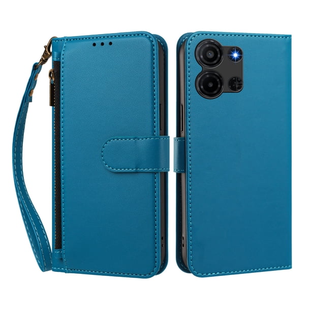 Funda Tipo Billetera para TCL K33 con Soporte y Bolsillo con Cierre Azul
