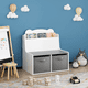 thumbnail image 2 of Kids Bookshelf with Storage Bins – Wooden Bookcase with Book Display Shelf and 2 Fabric Bins, Cute Bear-Shaped Backboard, Toy Organizer for Toddlers and Children, White and Gray, 2 of 3