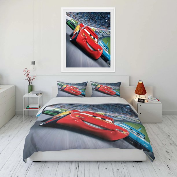 Cars Lightning Duvet Cover Pillowcase Bedding Kit Set, Cartoon Home Room Bedroom, Kids Queen Double Bed Boy Girl Gift Bed Sheets
