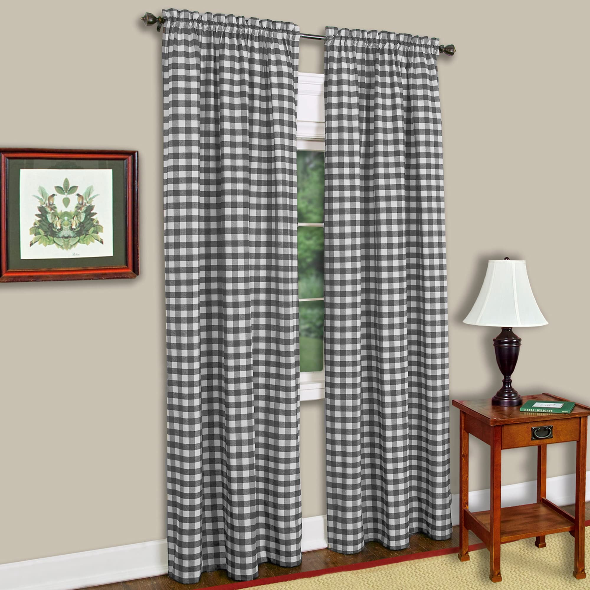 Panel De Cortina Para Ventana Achim Buffalo Check, 107 X 160 Cm, Negro Y Blanco