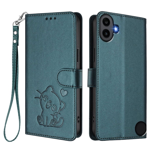 Funda Volteable tipo Billetera con Correa para Nothing CMF Phone 1, Verde Oscuro