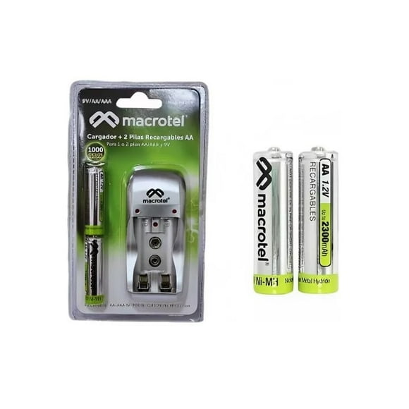 Cargador para pilas aa, aaa y 9v con 2 pilas aa incluidas