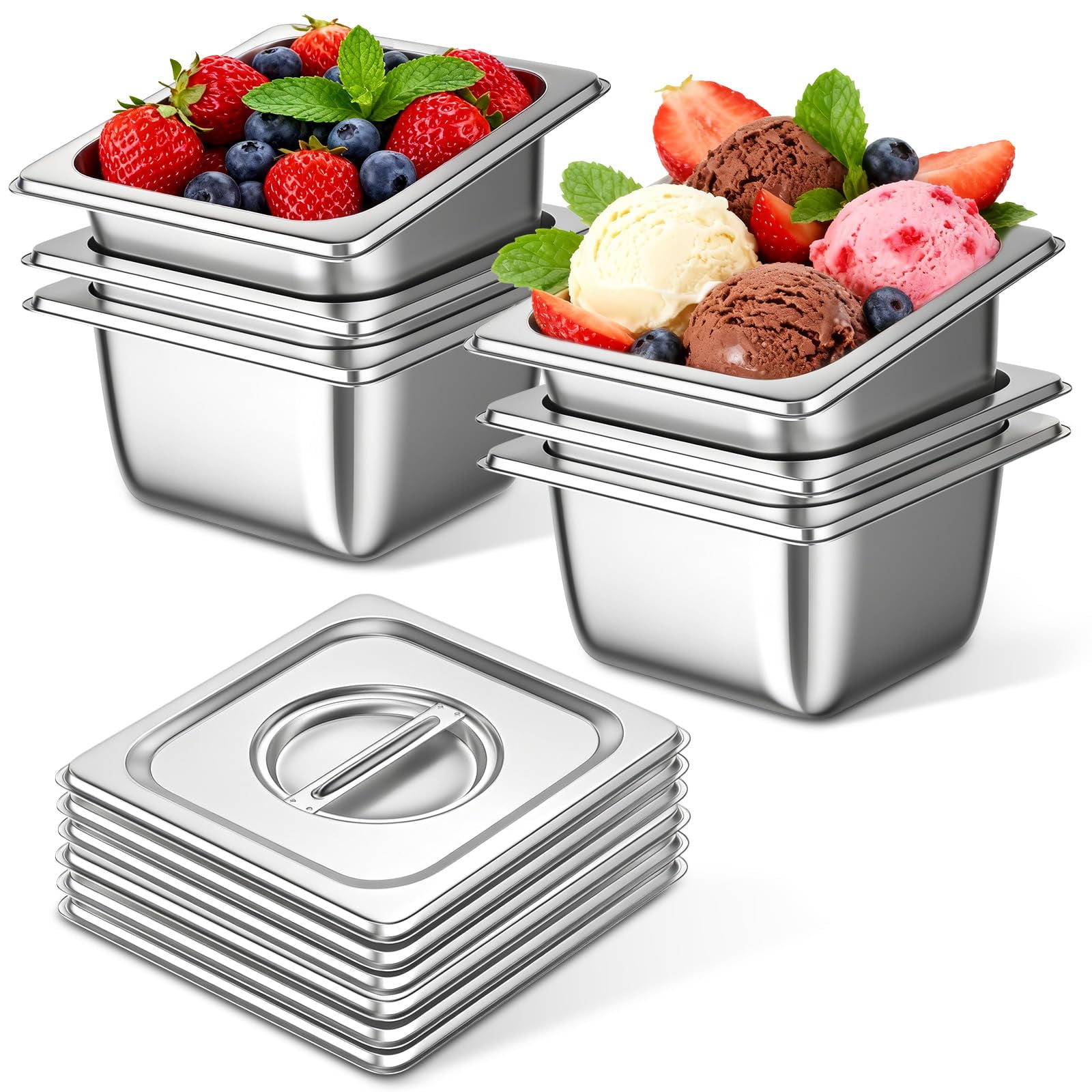 Ostba Appliance - Bandejas Para Hotel Ostba Tamaño 1/6, 15 X 16 Cm, Acero Inoxidable, Paquete De 6