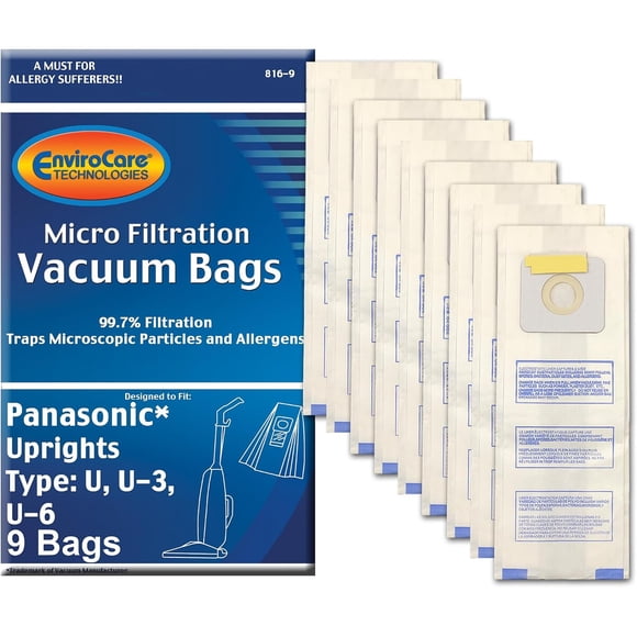 Bolsas filtro EnviroCare Panasonic U, U3 y U69, 9 unidades