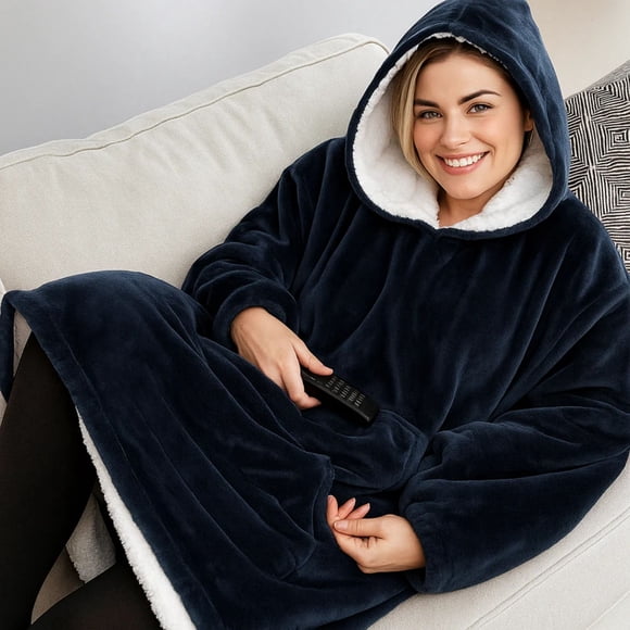 Polerón Sherpa Con Capucha Tipo Huggle,-Talla Única-Unisex- Suave y Abrigador (Azul, Negro, Gris)