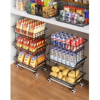 Carrito De Almacenamiento Rolling Pantry Okzest De 3 Niveles Con Ruedas Y Cestas