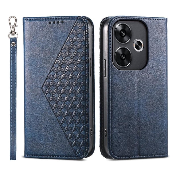 Funda Flip FOXDOCK para Xiaomi Redmi Turbo 3 5G , Estilo Billetera con Diseño Rombo, Correa de Mano y Soporte, Uso Diario