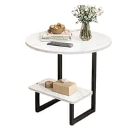 Click Ventas - Mesa Auxiliar Mármol Para Sofá Mesa Esquinera De 2 Nivel Blanco