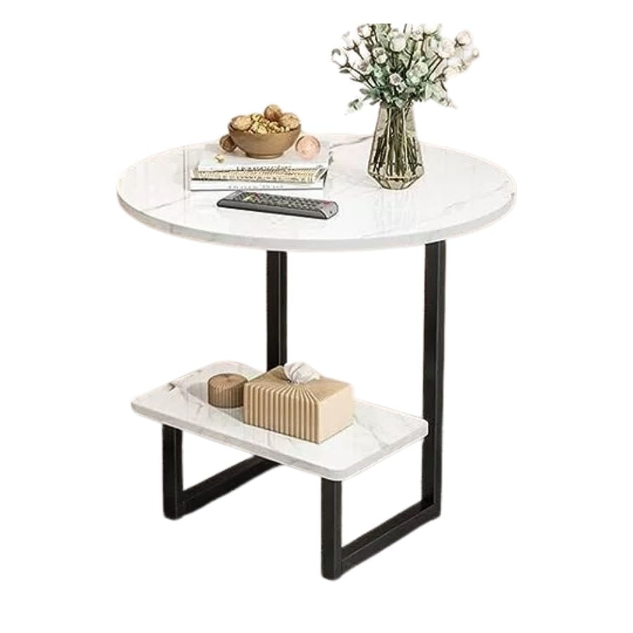 Click Ventas - Mesa Auxiliar Mármol Para Sofá Mesa Esquinera De 2 Nivel Blanco