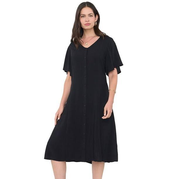 Vestido Mujer Largo Botones Negro Corona