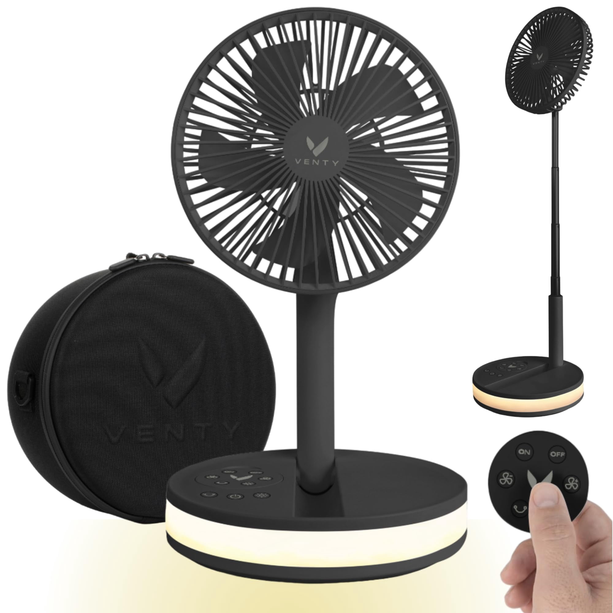 Ventilador Portátil Inalámbrico Venty, Batería De 16000 Mah Con Mando A Distancia, Color Negro