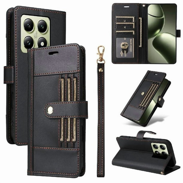 FOXDOCK Funda tipo Cartera para Xiaomi 14T – Cubierta de Cuero PU con Múltiples Ranuras, Bolsillo para Efectivo y Correa de Muñeca