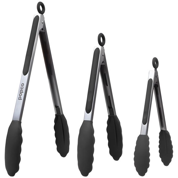Juego de pinzas de cocina POPCO de acero inoxidable con puntas de silicona